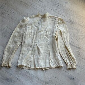 Vintage Cream Lace-Trim Long Sleeve Top